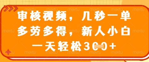 最新审核视频,几秒一单,多劳多得,新人小白一天轻松3张【揭秘】-笑笑轻创