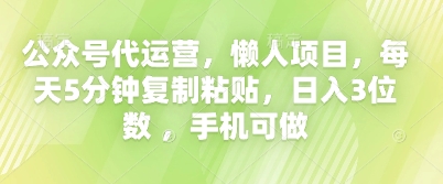 公众号代运营,懒人项目,每天5分钟复制粘贴,日入3位数 ,手机可做-笑笑轻创