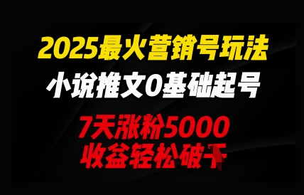 2025最火营销号玩法:小说推文0基础起号,7天涨粉5000,收益轻松破k-笑笑轻创