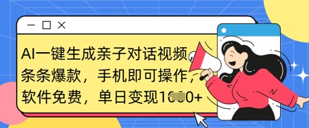 AI一键生成亲子对话视频，条条爆款，一部手机即可操作，单日变现数张-笑笑轻创